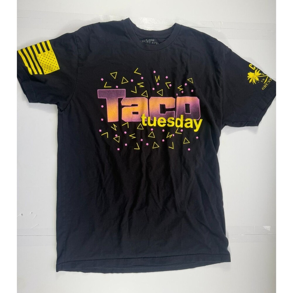 Grunt Style Shirt Mens Large Black Taco Tuesday Graphic Tee American Flag Sleeve